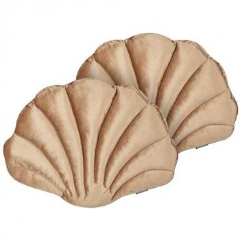 Conjunto de 2 cojines decorativos en terciopelo beige con forma de concha marina