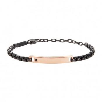 Pulsera de Hombre BREIL TAG & CRUZ en Acero Inoxidable Color Plata y Negro con Circonitas - Talla 22 cm