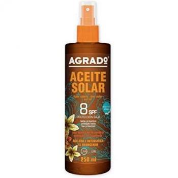 Aceite Protector Solar Hidratante con Factor de Protección Solar 8 SPF UVA UVB en Spray Resistente al agua 250 ml Textura ligera Invisible - Agrado