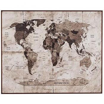 Belssia Cuadro con Diseño Mapamundi, Madera, Multicolor, 78.5x2x64.5 cm