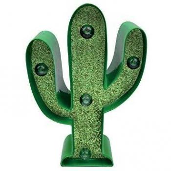 Mini Luz Decorativa Cactus con Brillo, 12 x 3,3 x 7,5 cm, Metal, Madera y Plástico