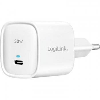 Cargador USB-C 30W GaN LogiLink PA0279, Adaptador de corriente con salida máxima de 3A, Tecnología Power Delivery (PD) para carga rápida