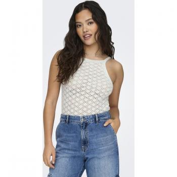 Camiseta Only Smiley blanca de crochet con tirantes de mujer, ajustado y corto
