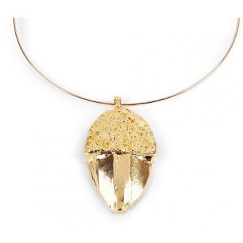 Collar rígido para mujer Shabama de latón bañado en oro con diseño de bellota, longitud de 13 cm