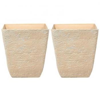 Set de 2 Macetas Cuadradas Beige de Poliresina para Interior y Exterior 49 x 49 x 53 cm