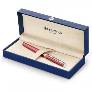 Waterman Hémisphère pluma estilográfica, lacada en color coral y acabado cromado, plumín fino con cartucho de tinta azul, estuche de regalo
