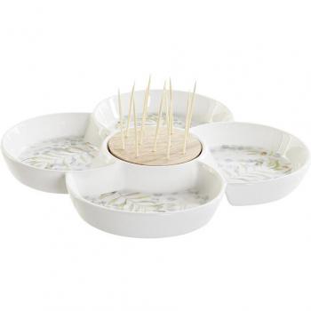 Bandeja de Aperitivos Tropic Garden - Accesorio Decorativo de Gres y Bambú para Servir Aperitivos con Estilo Tropical
