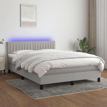 Colchón box spring con muelles y tela LED gris claro 140x190 cm