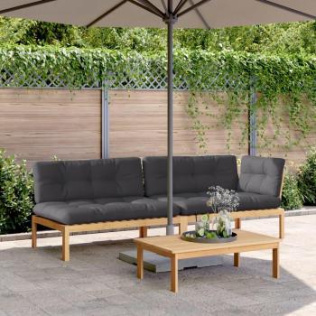 3-Piece Acacia Wood Garden Pallet Sofa Set with Cushions