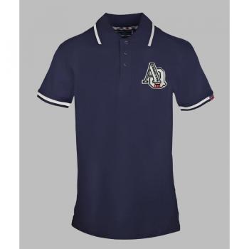 Aquascutum AQ 1851 Embroidered Tipped Navy Blue Polo Shirt - Size: Regular/36, Small