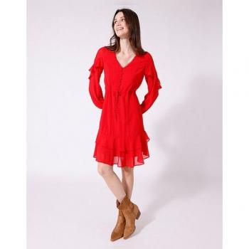 Naf Naf - Vestido corto a capas con volantes y cuello pico