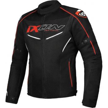 Ixon Chaqueta de Moto Flicker Negro-Blanco-Rojo, Chaqueta textil de motocicleta, color negro y rojo, talla 2XL