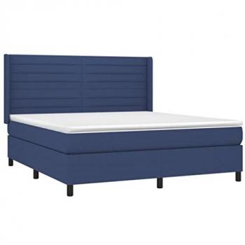 Cama box spring con colchón tela azul 180x200 cm