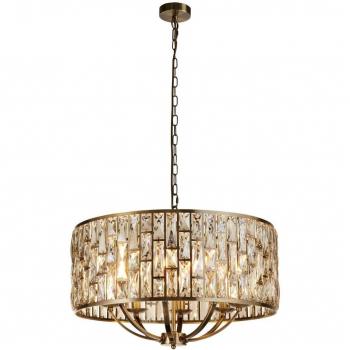 Lámpara colgante Bijou de 8 luces, latón antiguo y cristal
