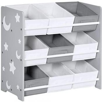 Estantería Infantil ZONEKIZ con 9 Cajas de Tela no Tejida Extraíbles, Organizador de Juguetes para Dormitorio y Guardería, Dimensiones 63x30x60 cm, Color Gris