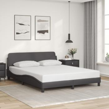 Cabecero de Piel Gris 160x200 cm con estructura de cama, cuero sintético, dimensiones 160x200 cm