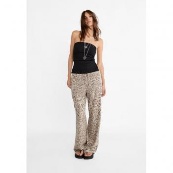 Flowing Printed Linen Blend Trousers - Stone XS