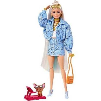 Mattel Barbie Extra Doll #1 in Furry Pink Coat with Pet Unicorn-Pig, Long Blonde Hair with Crimped Pigtails, Including Accessories, Multiple Flexible Joints