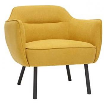 Sillón efecto terciopelo amarillo mostaza LAURENS de Miliboo, con diseño en tela y estructura de metal color negro