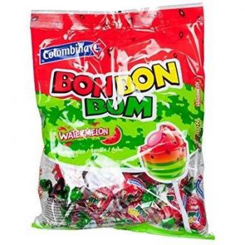 Colombina bon bon bum paletas sabor sandia rellenas de chicle 408g
