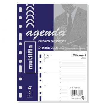 Recambio Anual para Agenda Finocam MULTIFIN 3002 2025, 1 Día Página, tamaño 15,5 x 21,5 cm, cubre de Enero a Diciembre 2025 en Español