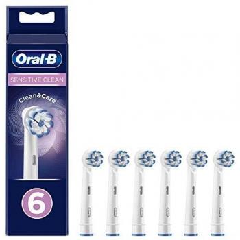 Oral-B Cabezal de cepillo de dientes eléctrico Sensitive Clean con tecnología Clean & Care y cerdas extra suaves para una eliminación suave de la placa, paquete de 6, color blanco
