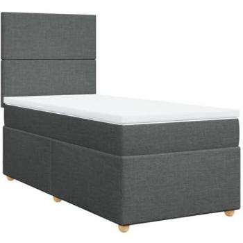 Cama Box Spring con colchón de muelles en tela gris oscuro 90x200 cm