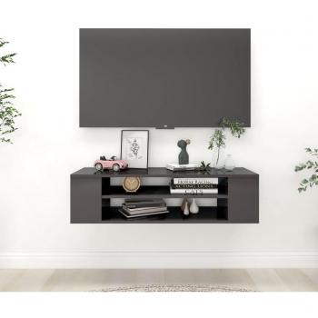 Mueble de TV colgante contrachapada 100x30x26,5 cm y Mueble de TV colgante aglomerado gris brillante 100x30x26,5 cm