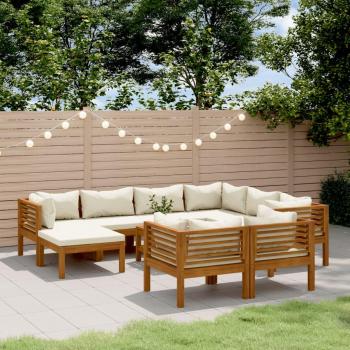 10-Piece Solid Acacia Wood Garden Lounge Set with Cream Cushions