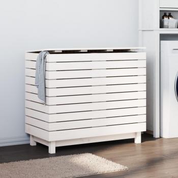 Cesto para la Ropa Sucia de Madera Maciza de Pino Blanco, 88,5x44x76cm, Color Blanco