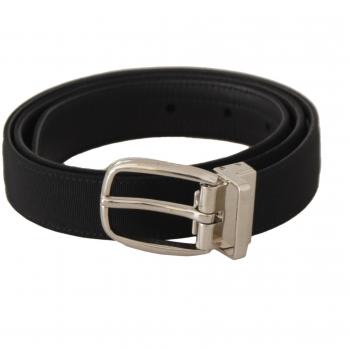 Dolce & Gabbana Men's Black Calf Leather Belt with Engraved Silver Tone Buckle - 90 cm / 36 Inches