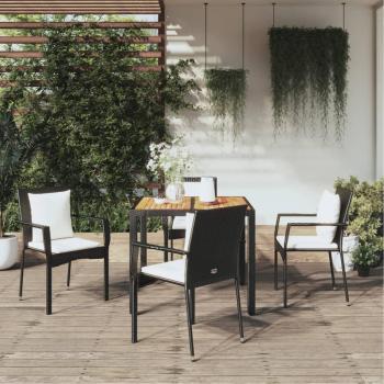 5-Piece Black Poly Rattan Garden Dining Set with Cushions