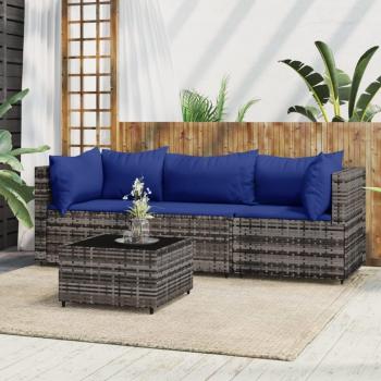 Set de muebles de jardín 4 piezas con cojines de Polyrattan gris