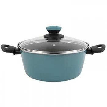 Cacerola Antiadherente Magefesa Lotus 24 cm con Tapa de Vidrio, Apta para Inducción y Lavavajillas, Azul