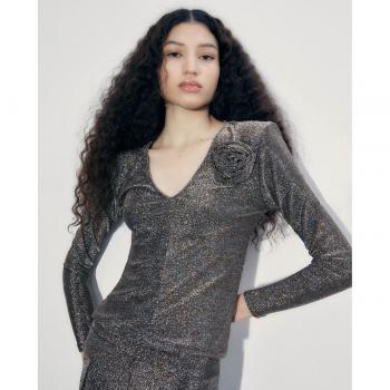 Sfera Cuerpo Brillo Pico - Top sin mangas, escote en pico, tejido brillante, ajuste entallado, disponible en varios colores