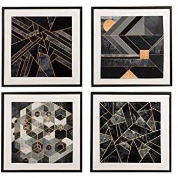 Set de 4 Cuadros Abstractos con Marco 40x2,8x40 cm - Decoración de Pared