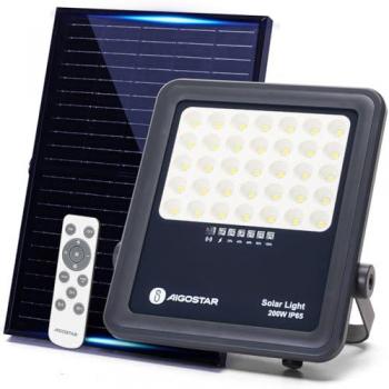 Foco Proyector LED Solar 50W con Control Remoto, 500LM, Luz Blanca Fría 6500K, IP65 Impermeable para Jardín y Exterior, Cable de 2M  Foco Proyector