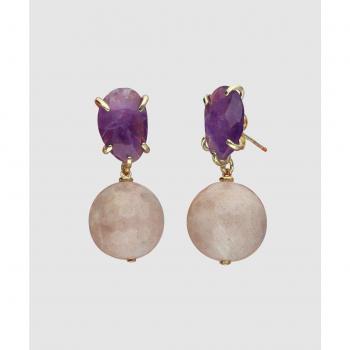 Pendiente Burma - Gems de amatista y piedra solar esférica