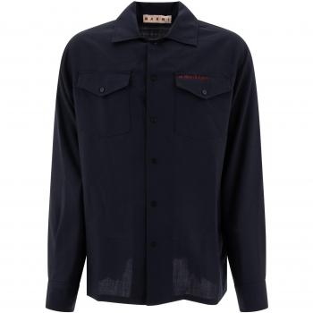 Marni Men's Shirt With Embroidered Logo in Blue | Size 50 | CUMU0310S0TW83900B99