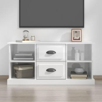 Mueble para TV de madera contrachapada blanco brillo 99,5x35,5x48 cm