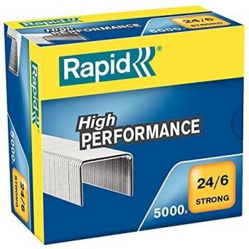 Rapid Strong Caja de 5000 Grapas 24/6 - Hasta 30 Hojas - Alambre Reforzado Galvanizado - Patilla de 6mm