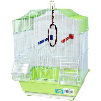 Jaula para pájaros con comederos, palos y columpios - Azul