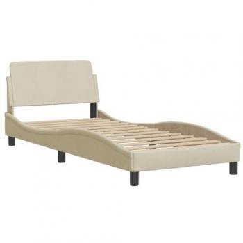 Estructura de cama con cabecero de tela color crema 80x200 cm