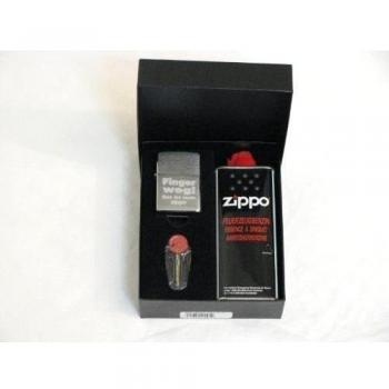 1 x Zippo Mechero de gasolina de sujeción/GEB para los dedos a + 1 x caja de regalo con diseño de gasolina Zippo y Zippo de piedra
