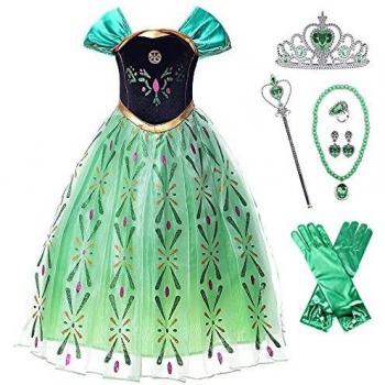 New front Disfraz de Princesa Anna Niña Disfraz de Frozen Vestido de Princesa Reina de Nieve Anna Cosplay de Carnaval Fiesta Cumpleaños Halloween Navidad Costume Infantil