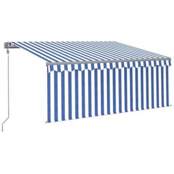 Toldo Retráctil Automático con Persiana Azul y Blanco 3,5x2,5 m - Resistente al Agua y Rayos UV, Ideal para Balcón y Jardín