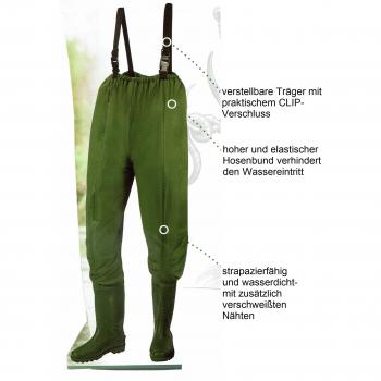 Vadeador de Pesca Pantalones, Pantalones Estanque con fibras Botas Talla L