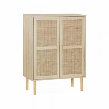 Aparador de efecto caña y madera con 2 puertas, 80cm, natural, dimensiones 80x40x110 cm