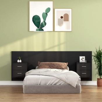 Cabecero de cama con mesitas madera contrachapada negro vidaXL