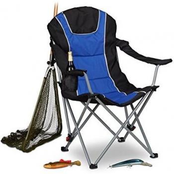 Silla Plegable de Camping con Respaldo Acolchado Ajustable, Azul y Negro, 108 x 90 x 72 cm